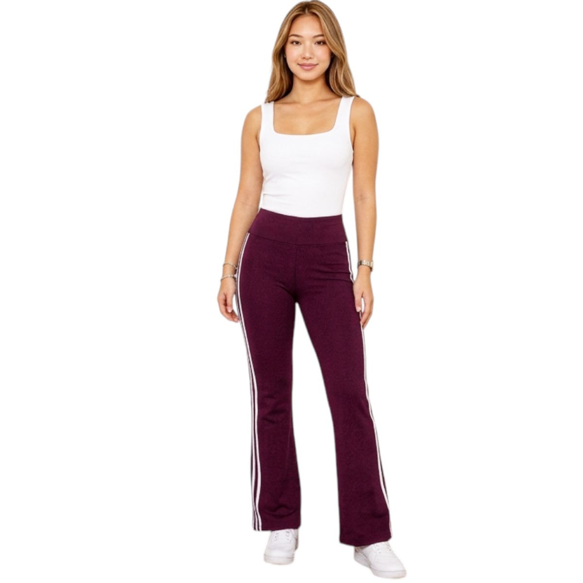 GENERICO - Pantalon Mujer Palazo Generico Rib Grueso Algodon Ana604-19 Vino