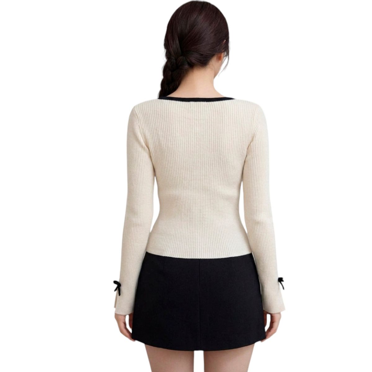 GENERICO - Polo Mujer Lazos Manga Larga Hilo Algodon Dom463G-18 Color Crudo