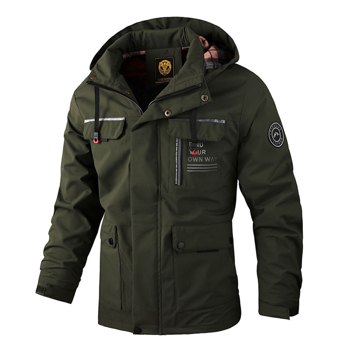 TIOZONEY - Chaqueta con gorro y cuello para hombre - Verde