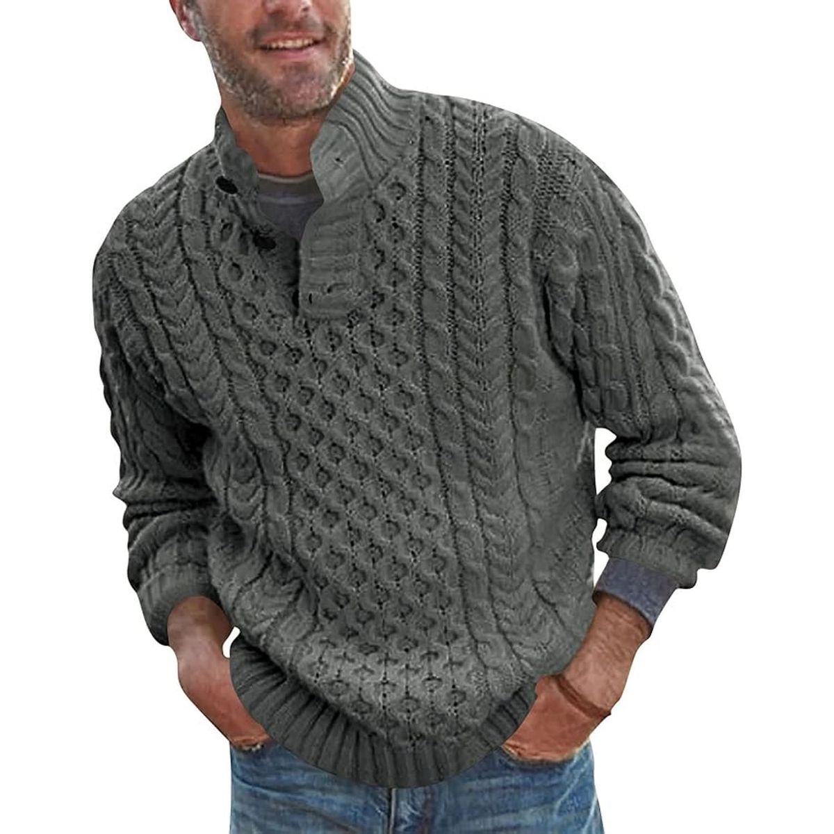 TIOZONEY - Suéter de hombre con cuello alto y botones