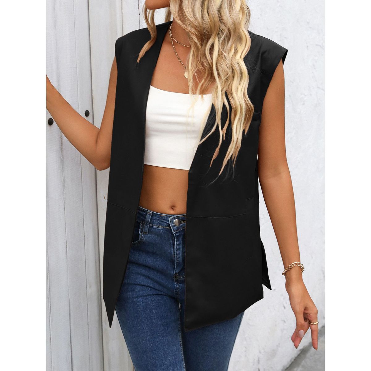 TIOZONEY - Chaleco de mujer sin mangas Chaqueta de PU