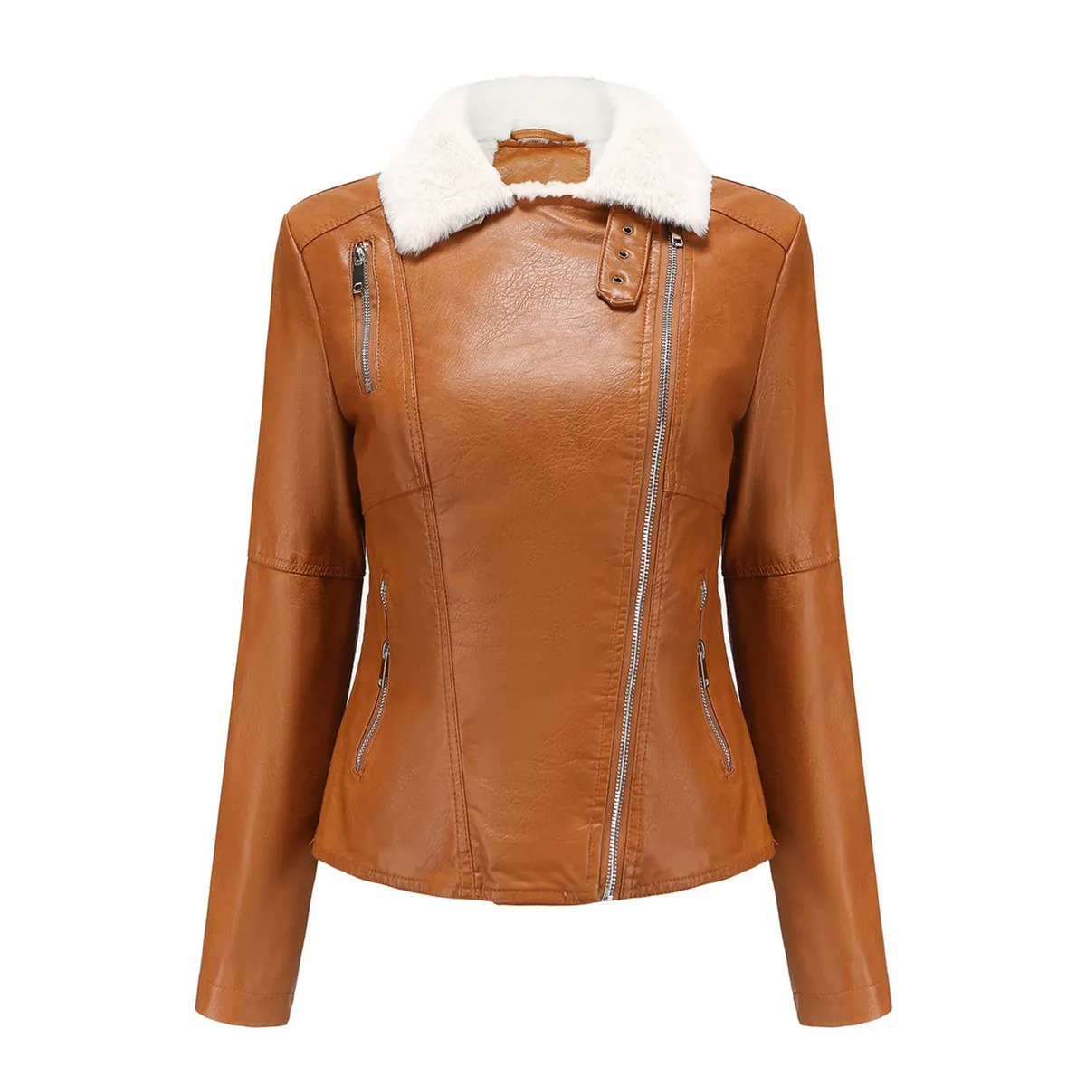 TIOZONEY - Chaqueta de PU con cuello cálido para mujer - Amarillo