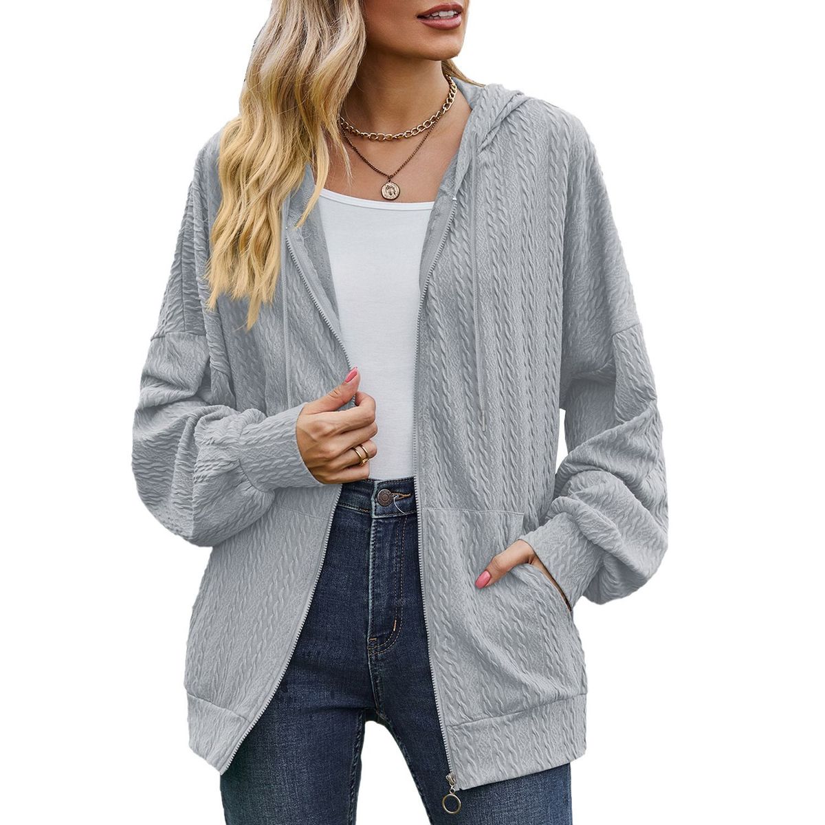 TIOZONEY - Chaqueta holgada con capucha y manga larga