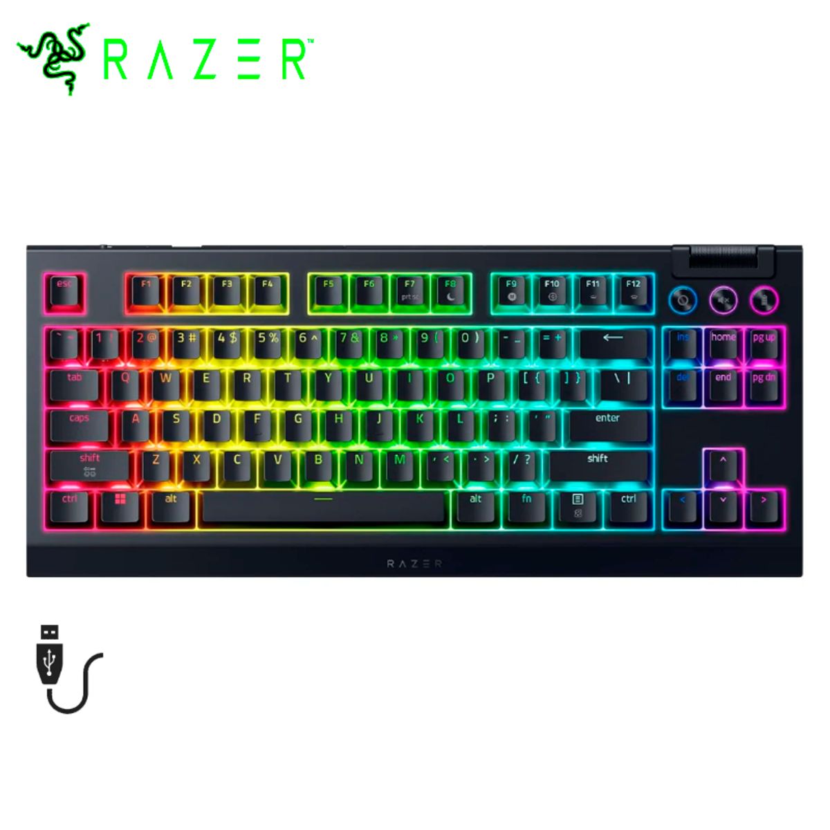 RAZER - Teclado Gamer Razer BlackWidow V4 Mecánico Green Switch RGB Chroma HyperPolling 8000Hz USB-C Negro