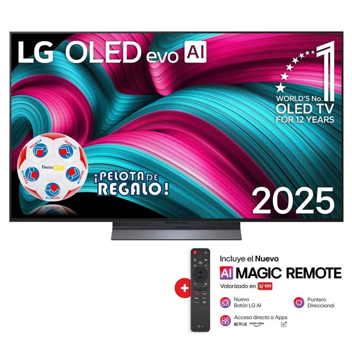 LG - TELEVISOR LG 55” OLED EVO 4K CON THINQ AI OLED55C5PSA 2025 + PELOTA DE REGALO