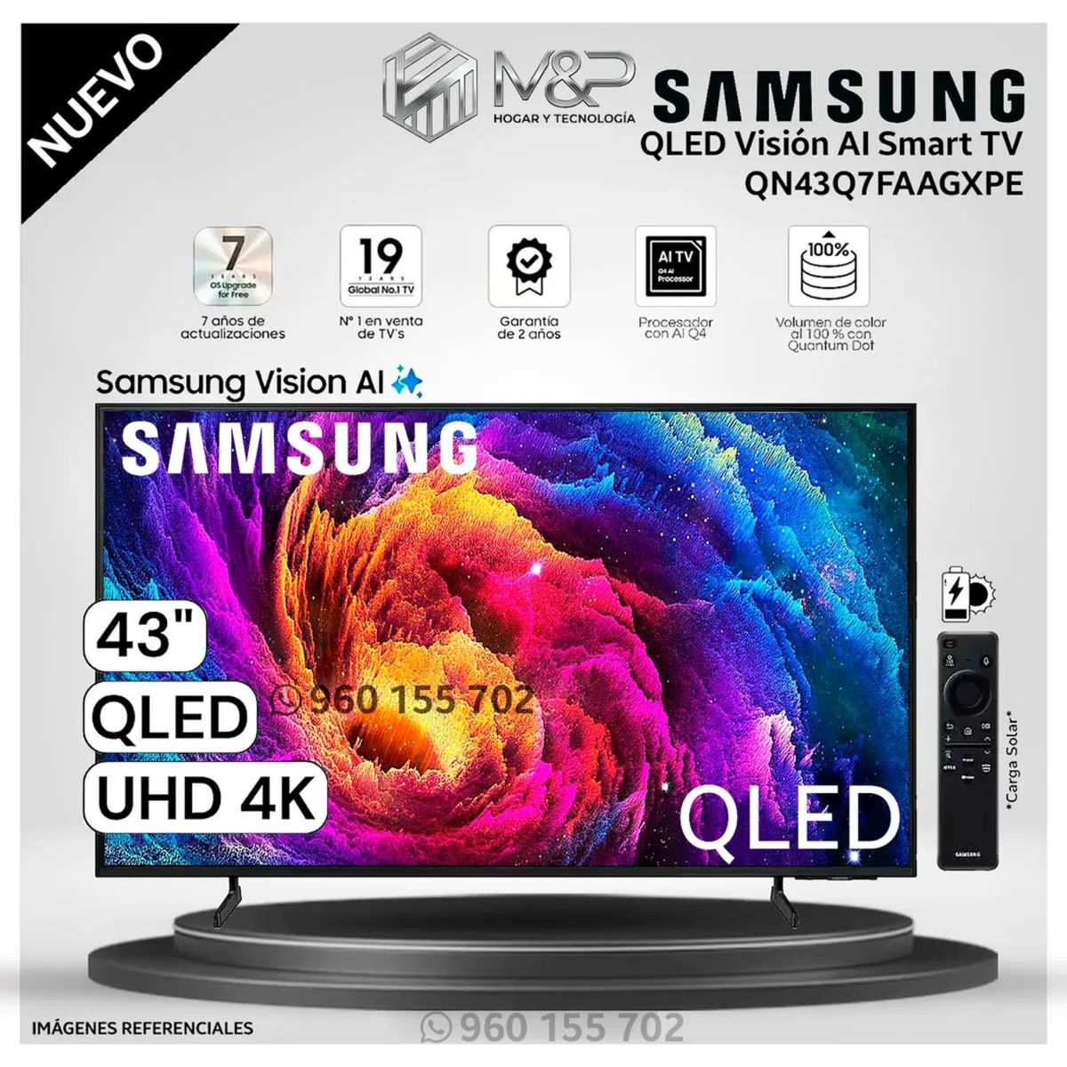 SAMSUNG - Televisor Samsung 43´´ QLED Smart UHD 4K Vision Ai QN43Q7FAAGXPE Modelo NUEVO