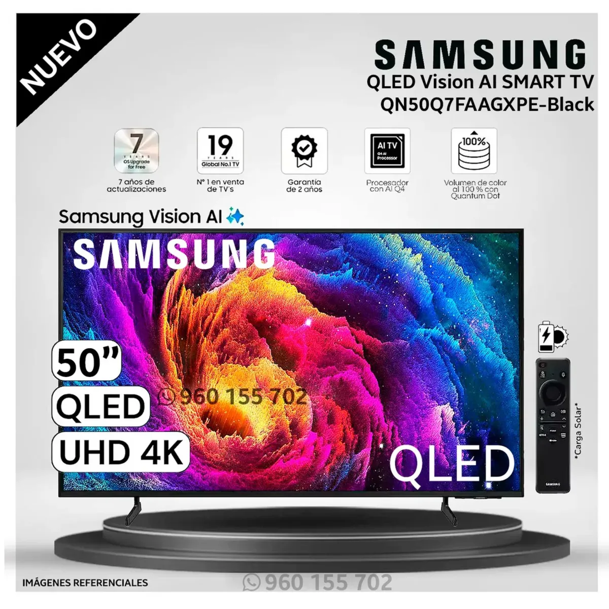 SAMSUNG - Televisor Samsung 50´´ QLED Smart UHD 4K Vision Ai QN50Q7FAAGXPE Modelo NUEVO