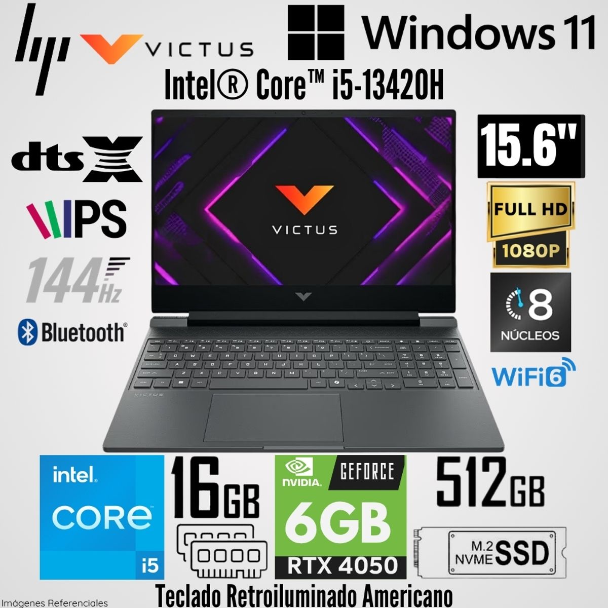 HP - Laptop HP Victus 15-FA2082 Intel Core i5-13420H 16GB RAM 512GB SSD RTX 4050-6GB 15.6"  FHD 144 Hz