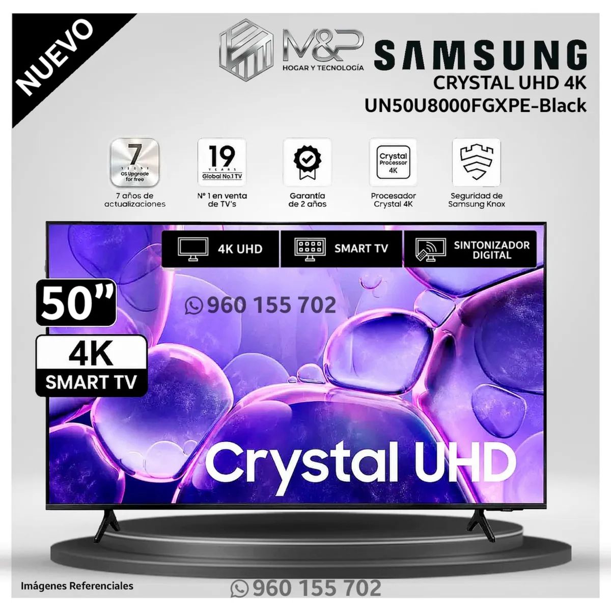 SAMSUNG - Televisor Samsung 4K 50´´ Crystal UHD Smart TV UN50U8000FGXPE Modelo Nuevo