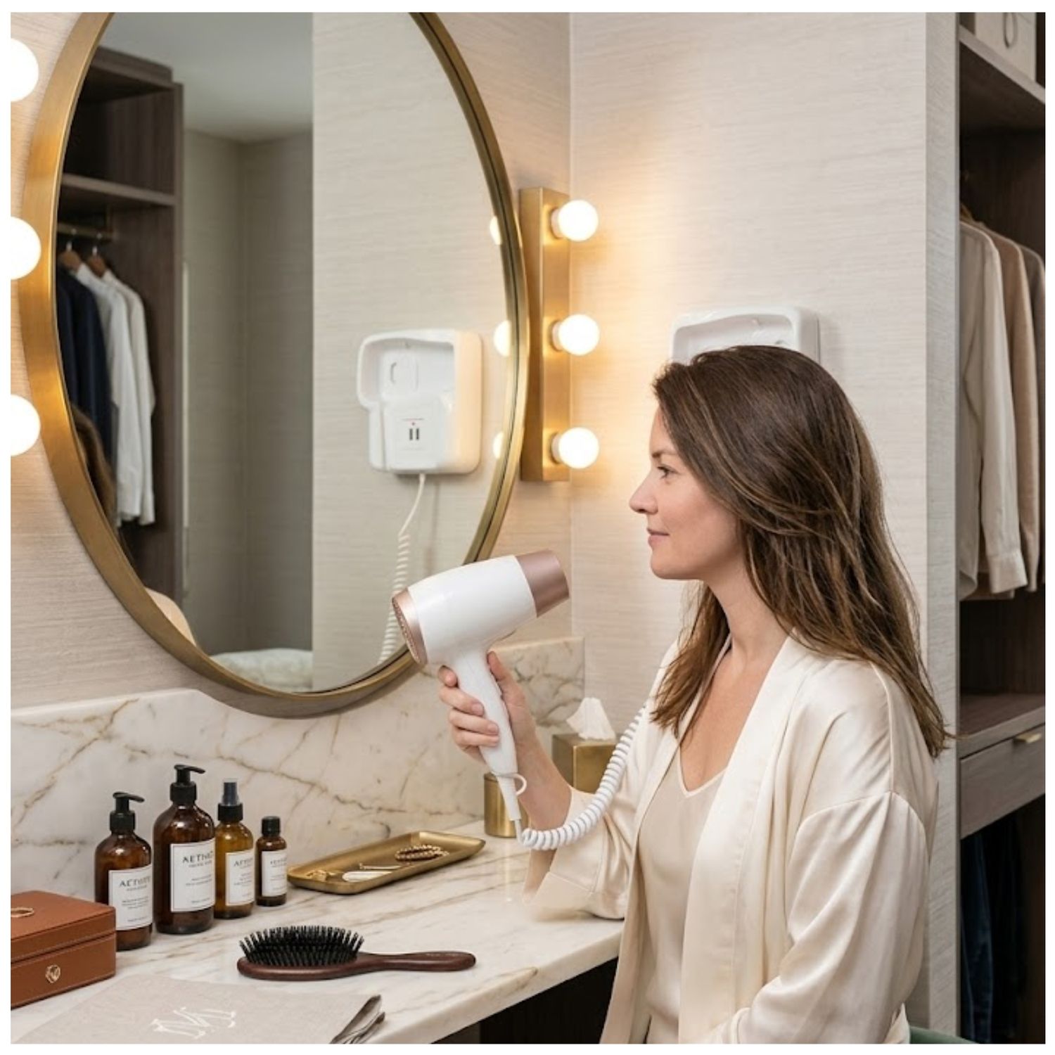 Secadora de Cabello para Ba&ntilde;o y Habitaci&oacute;n Hoteles con Soporte de Pared y  Cargador 5V USB