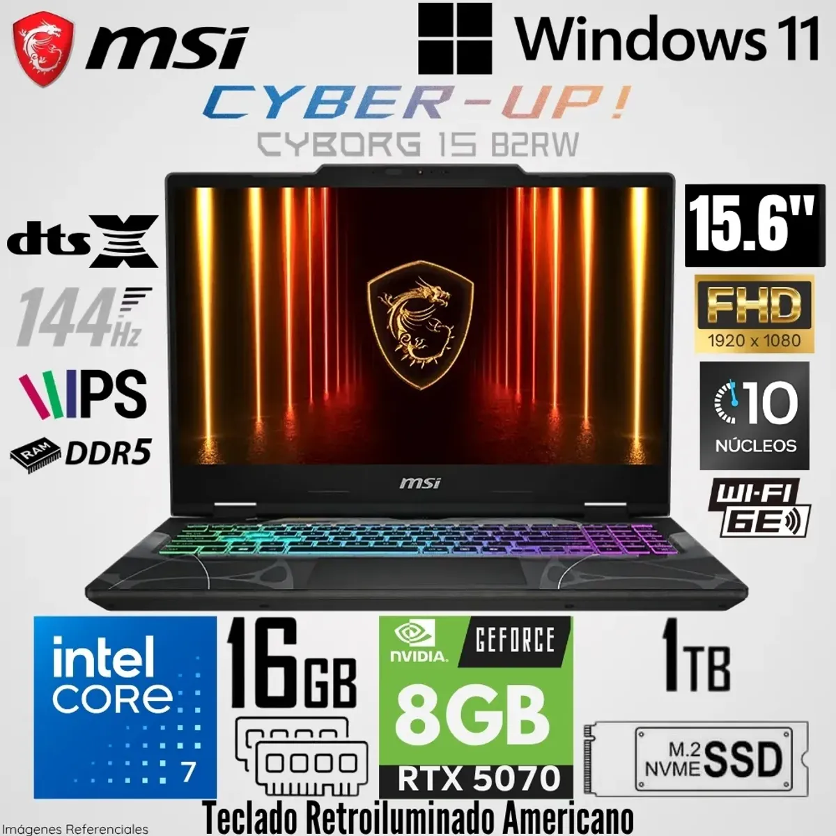 Msi - Laptop Msi Cyborg 15 B2RWGKG Intel Core 7 240H 16GB RAM 1TB SSD RTX 5070-8GB 15.6"  FHD 144 Hz