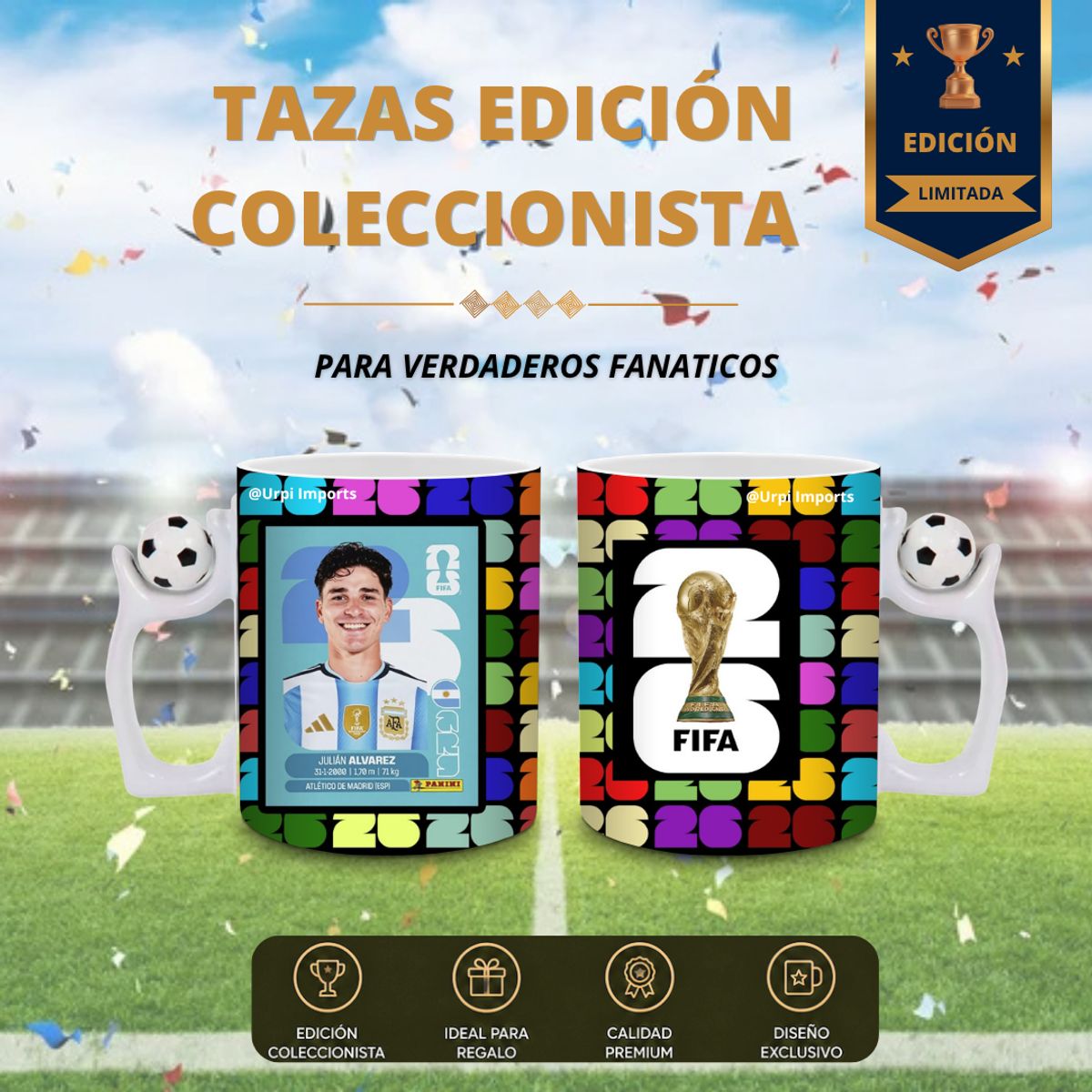 GENERICO - TAZA COPA MUNDIAL 2026  - PACK 2 UNIDADES - LIONEL MESSI Y JULIAN ALVAREZ
