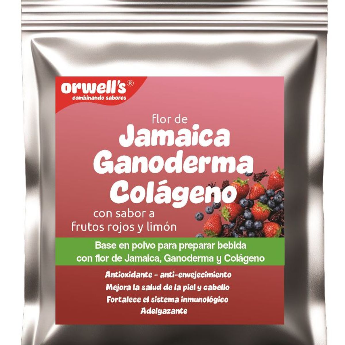 GENERICO - Flor de Jamaica con Ganoderrma y Colageno con sabor a limon y frutos rojos, ideal para Juguerias o el Hogar