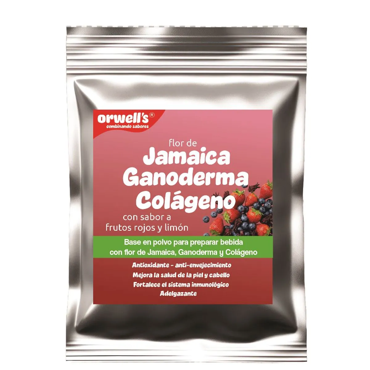 GENERICO - Flor de Jamaica con Ganoderrma y Colageno con sabor a limon y frutos rojos, ideal para Juguerias o el Hogar