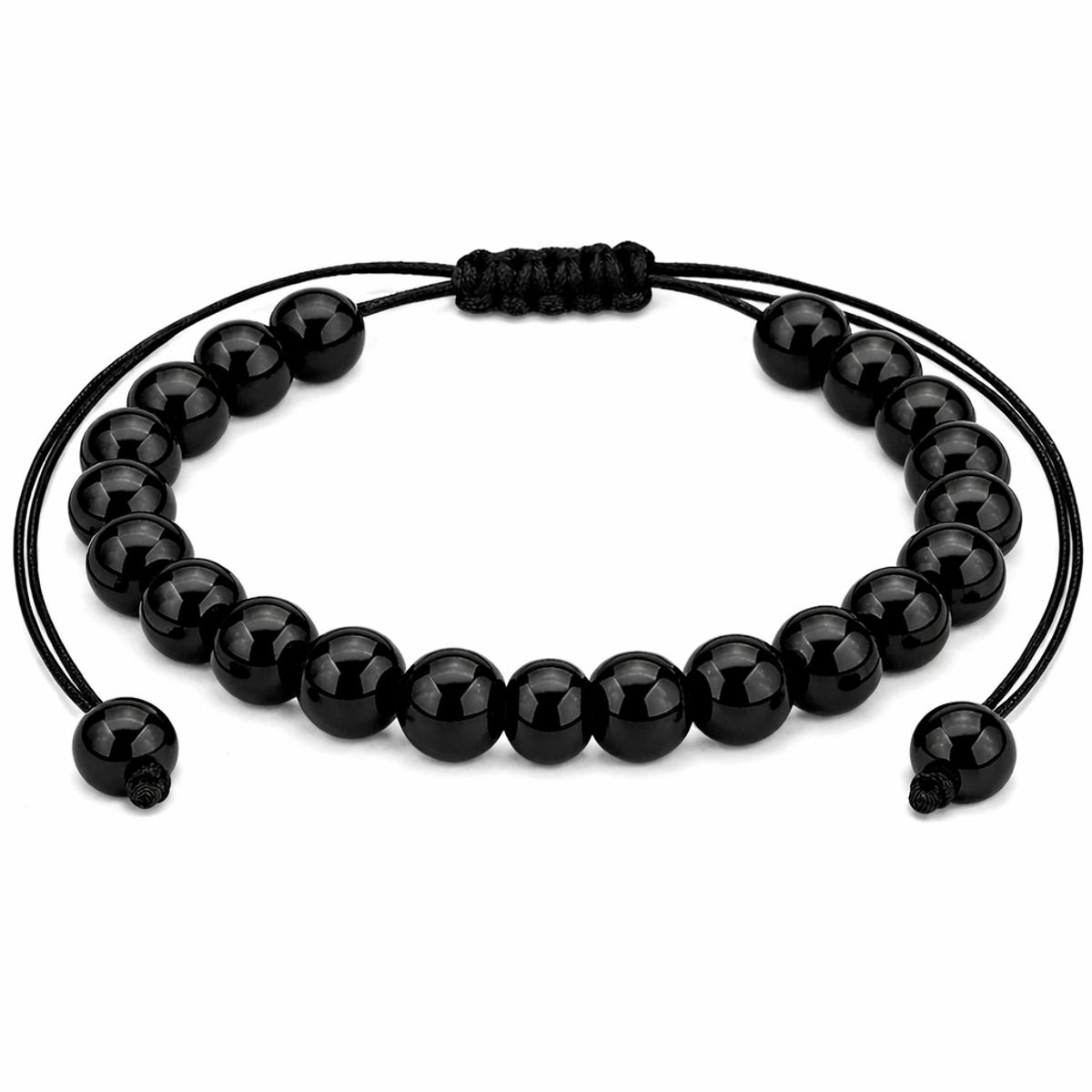 GENERICO - Pulsera Negra Ajustable Hombre Piedra Natural Onix Protección