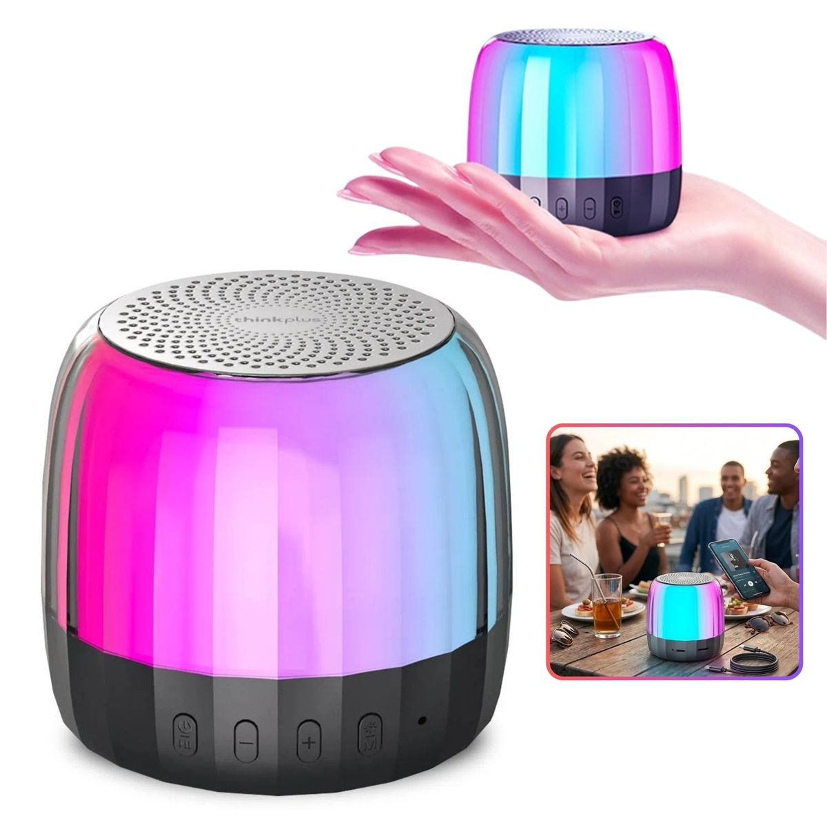 SEISA - Mini Parlante Bluetooth K3 Plus Black Speaker 5.2 Portátil Con Luces RGB