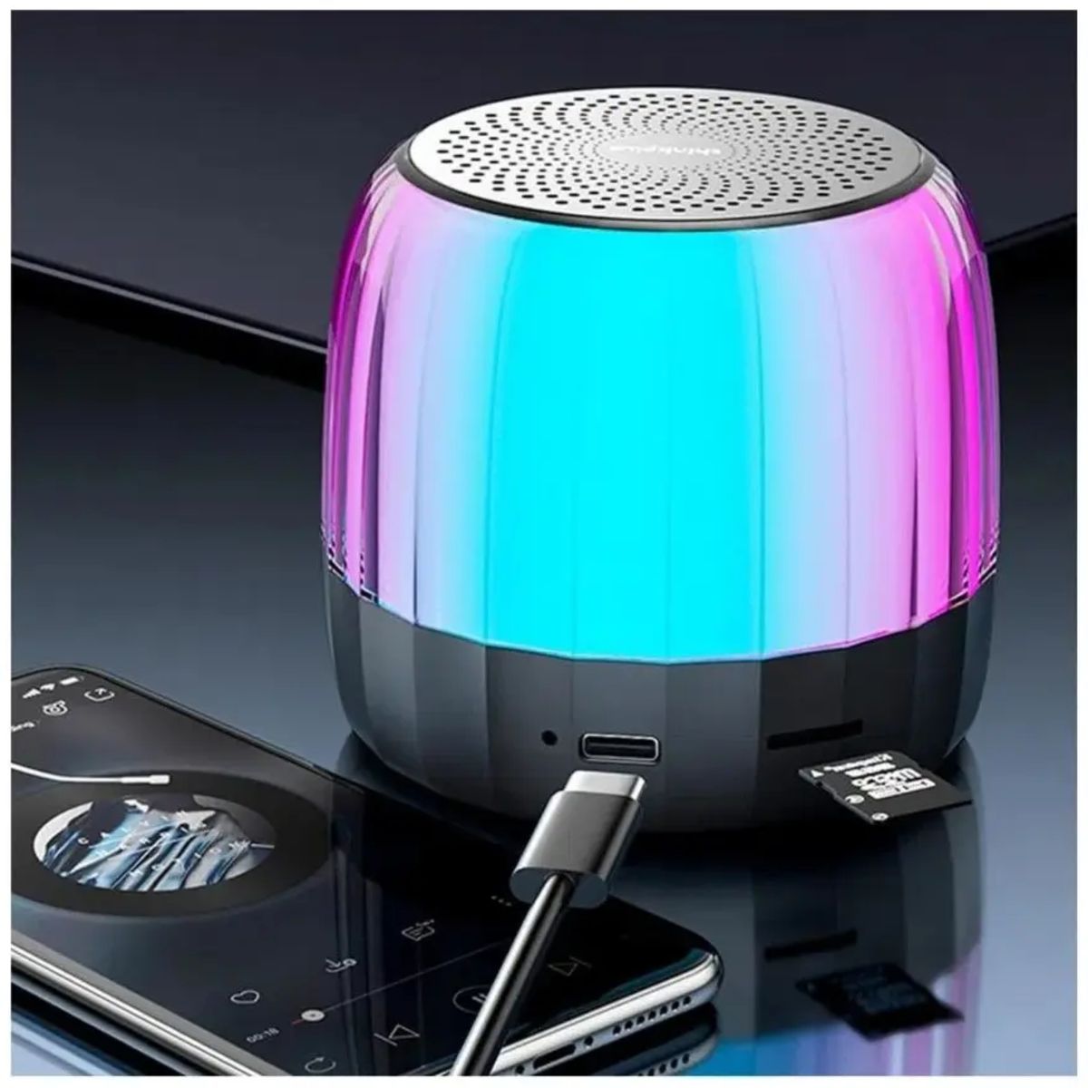 SEISA - Mini Parlante Bluetooth K3 Plus Black Speaker 5.2 Portátil Con Luces RGB