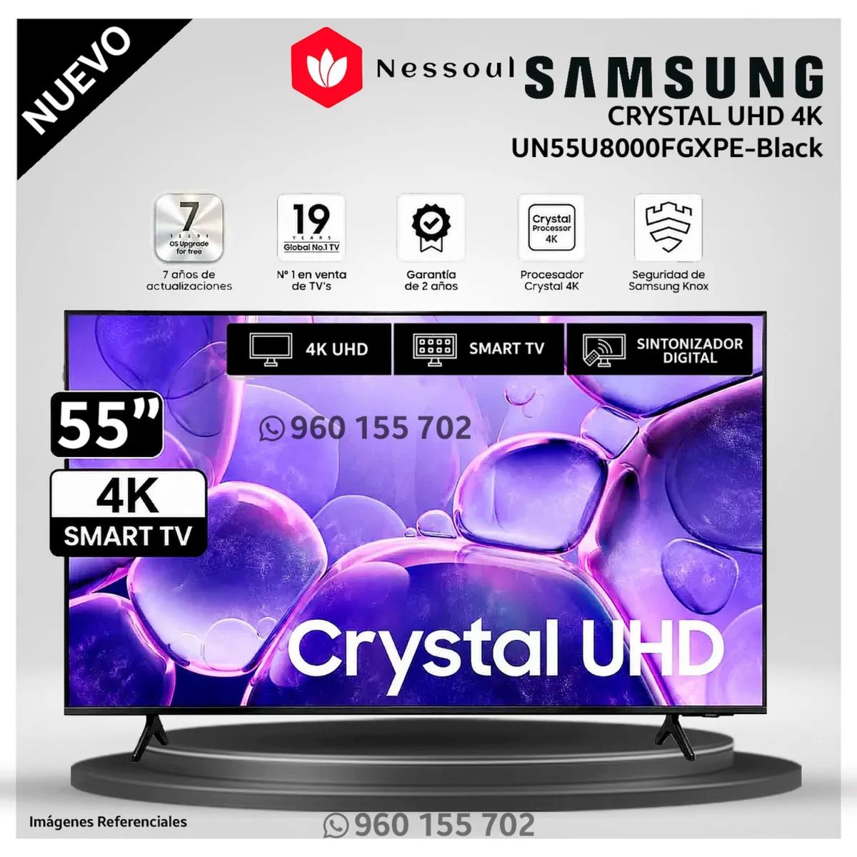 SAMSUNG - Televisor Samsung Crystal 55´´ UHD 4K Smart TV UN55U8000FGXPE Modelo Nuevo
