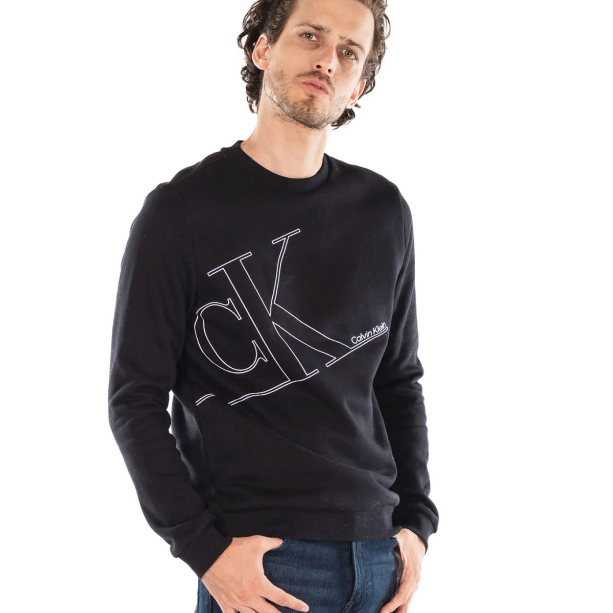 CALVIN KLEIN - SWEATSHIRT LS LINEAR MONOGRAM GRAPHIC CR CK