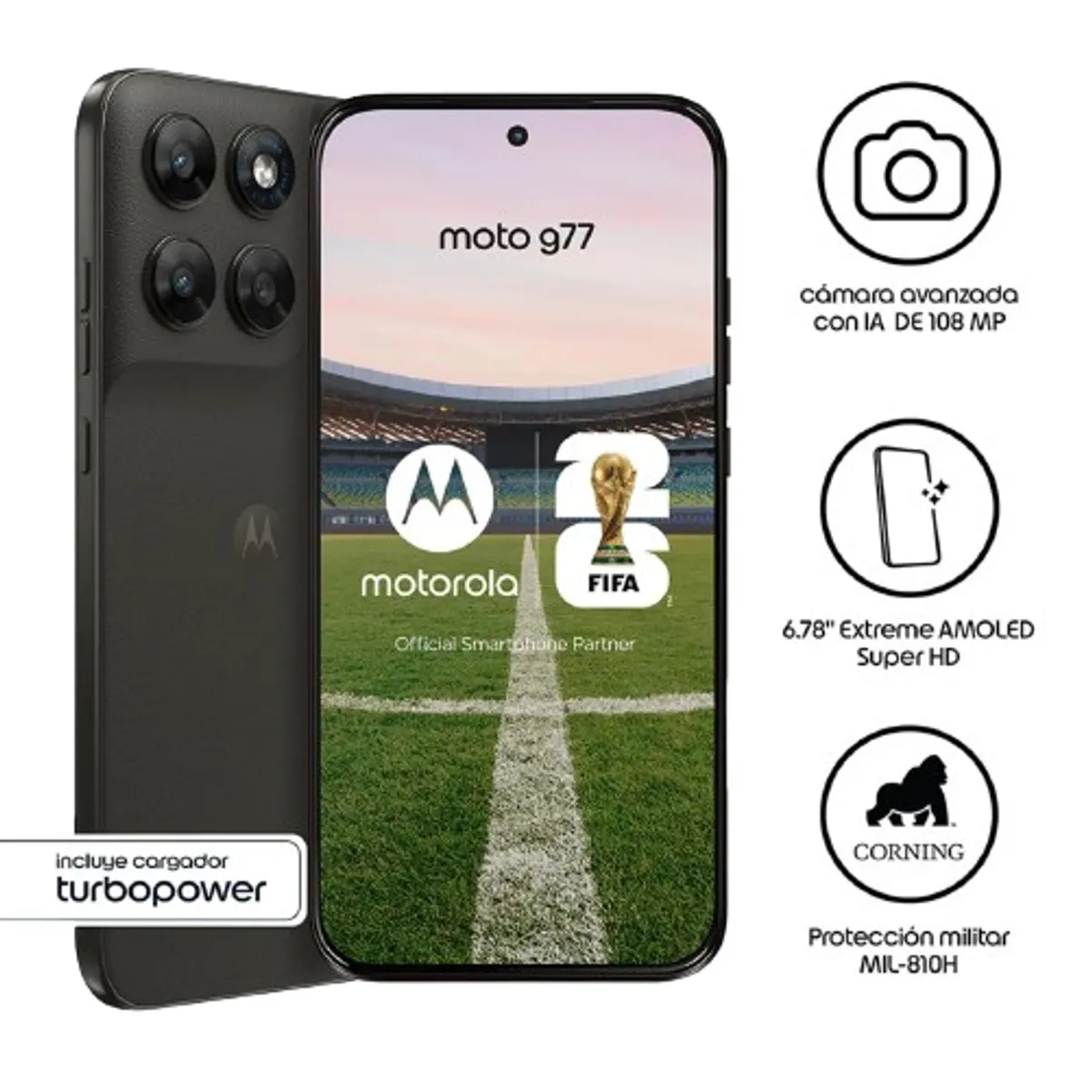 MOTOROLA - Celular Motorola G77 8GB + 256GB Negro