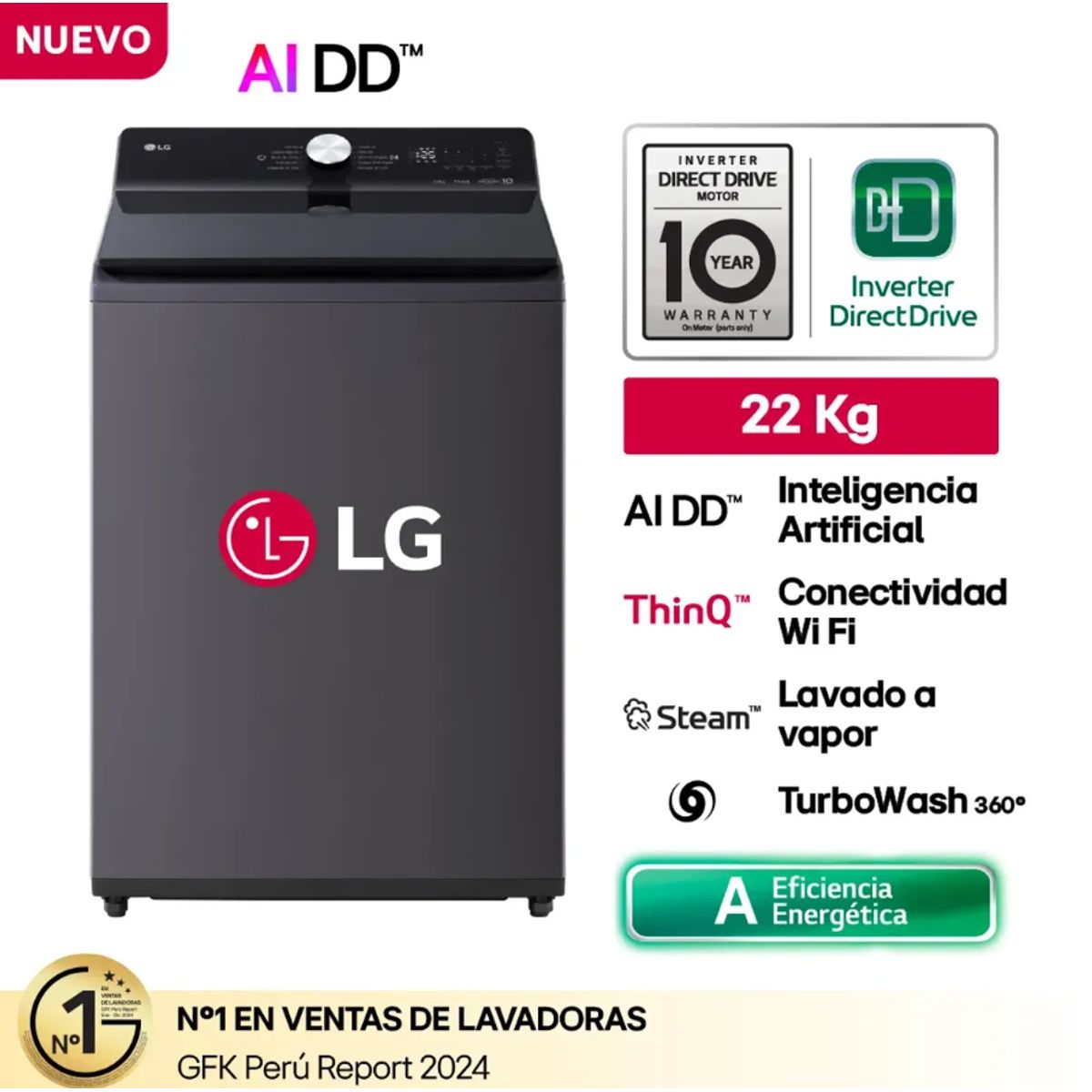 LG - Lavadora de 22kg con AI DD