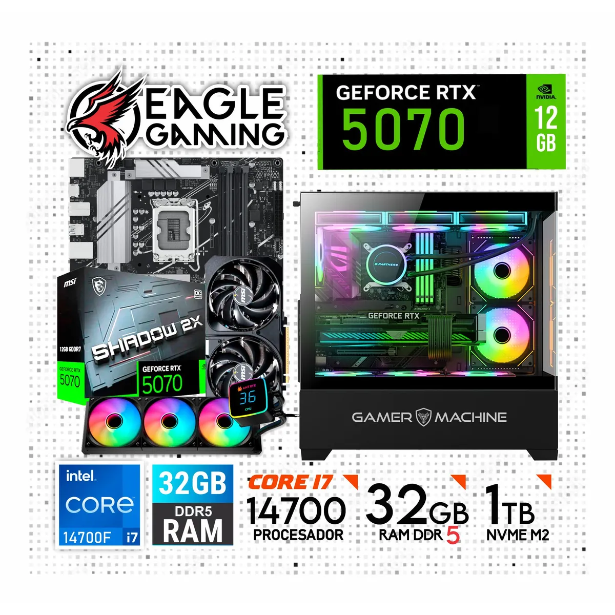 INTEL - Computadora PC Gamer Core i7 14700 RAM 32GB SSD 1TB GRAFICA RTX 5070 12GB(14va Generación).