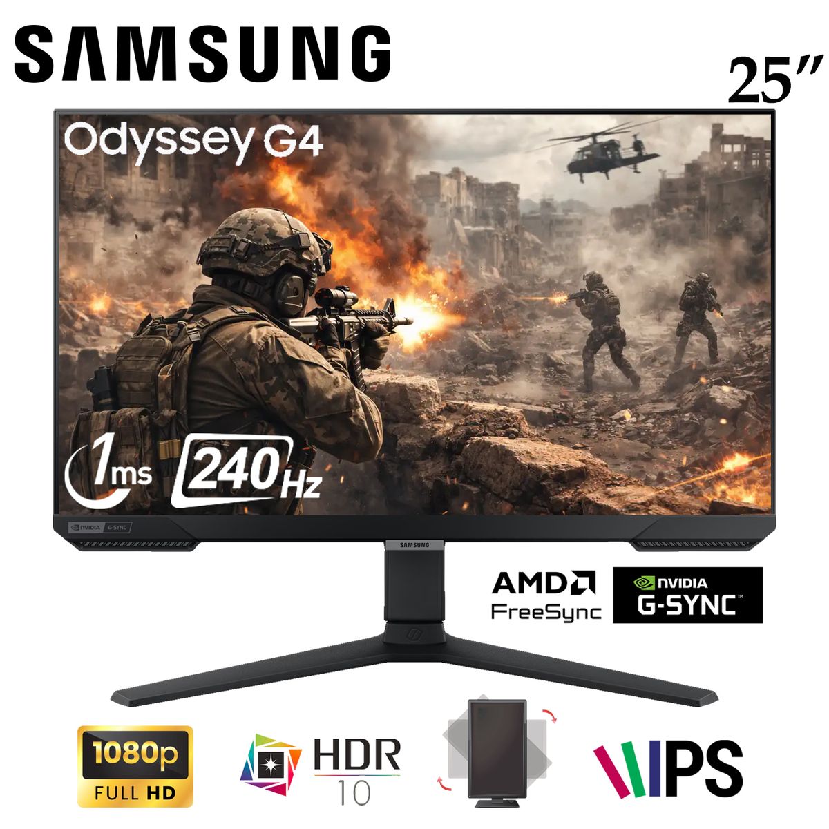 SAMSUNG - MONITOR GAMER ODYSSEY G4 FHD 25 IPS 240Hz 1MS HDR10