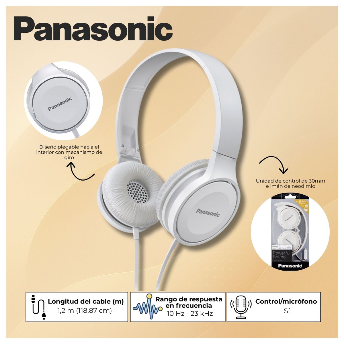 Panasonic - Audífonos On Ear Panasonic RP-HF100M - Blanco