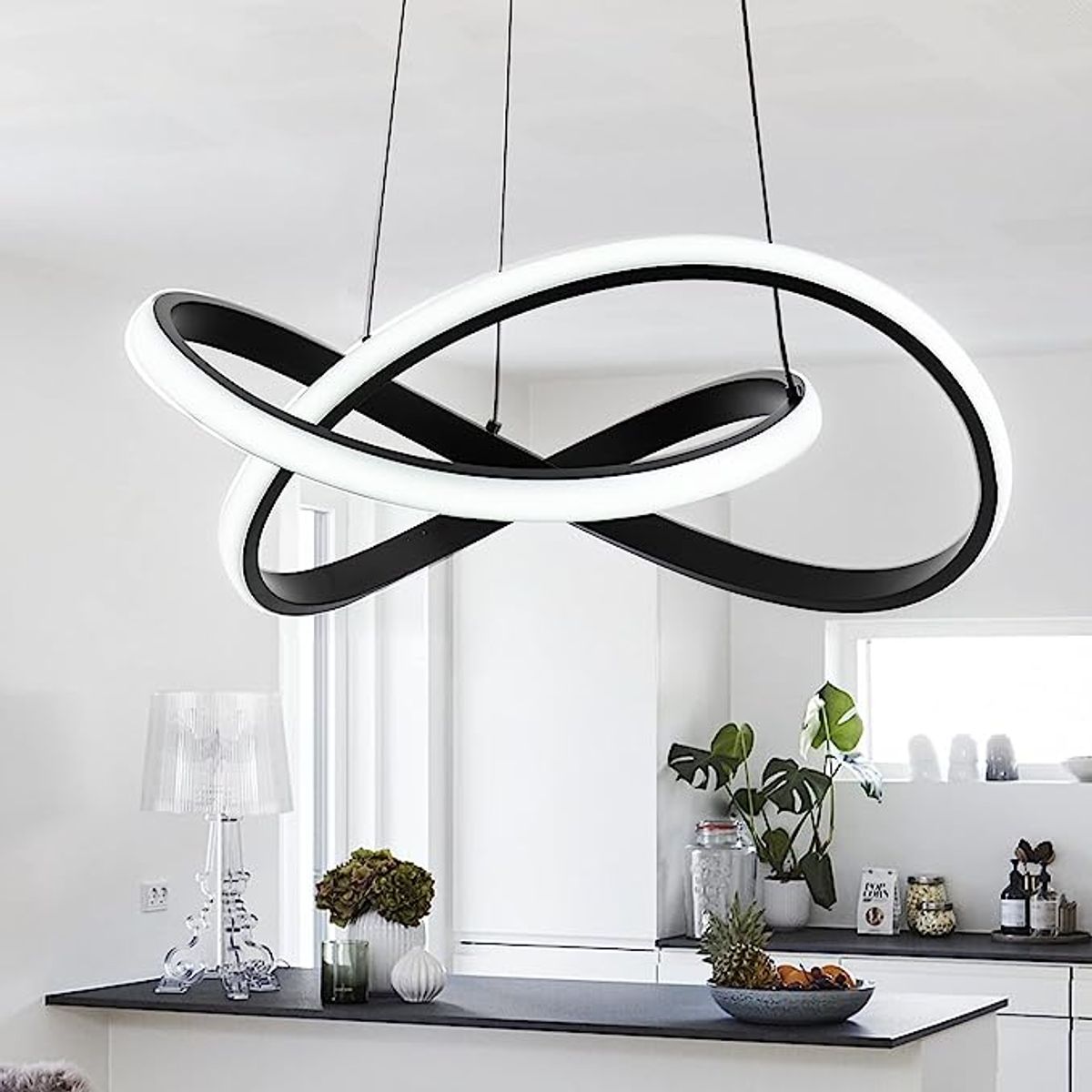 GENERICO - Lámpara Infinito moderna con anillo irregular con luces LED - Negro