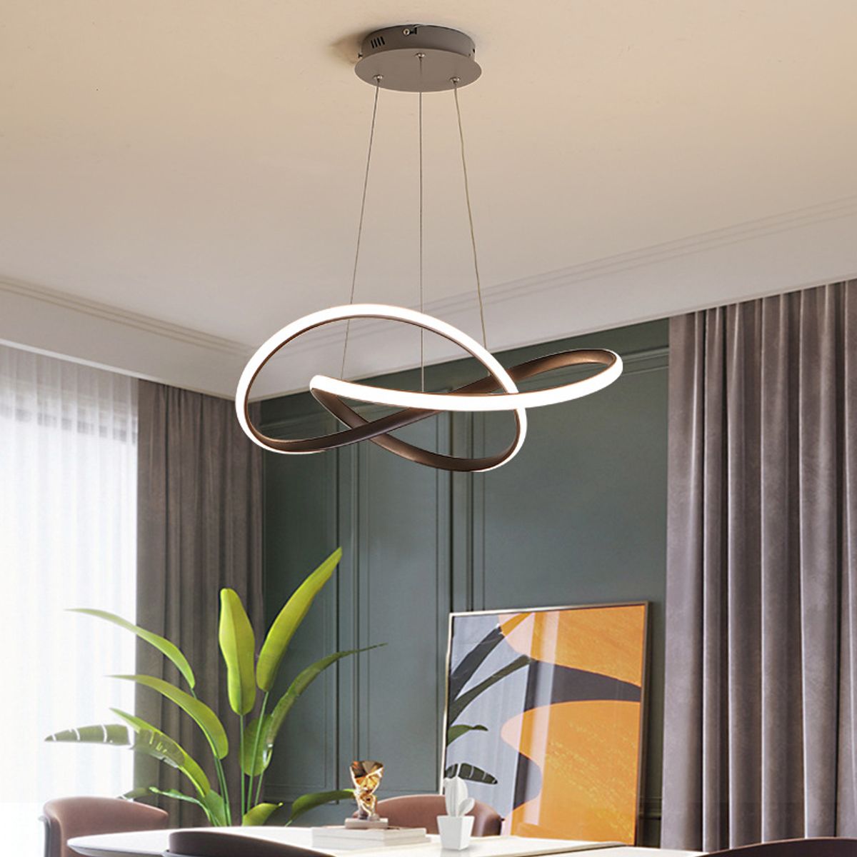 GENERICO - Lámpara Infinito moderna con anillo irregular con luces LED - Negro