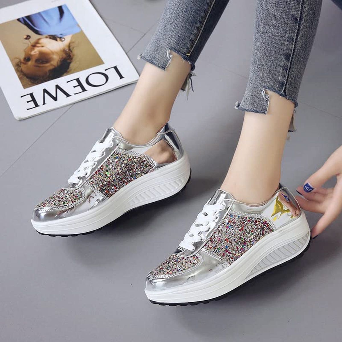 TIOZONEY - Zapatillas casuales para Mujer - Plata