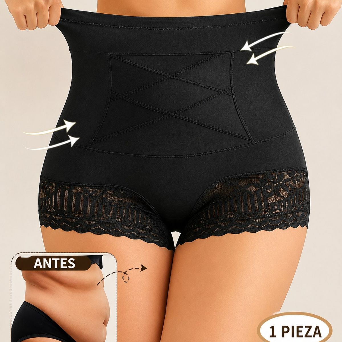 MORITA BAG STORE - FAJA PANTY REDUCTORA CINTURA ALTA COMPRESION CRUZADA CON ENCAJE TALLA M