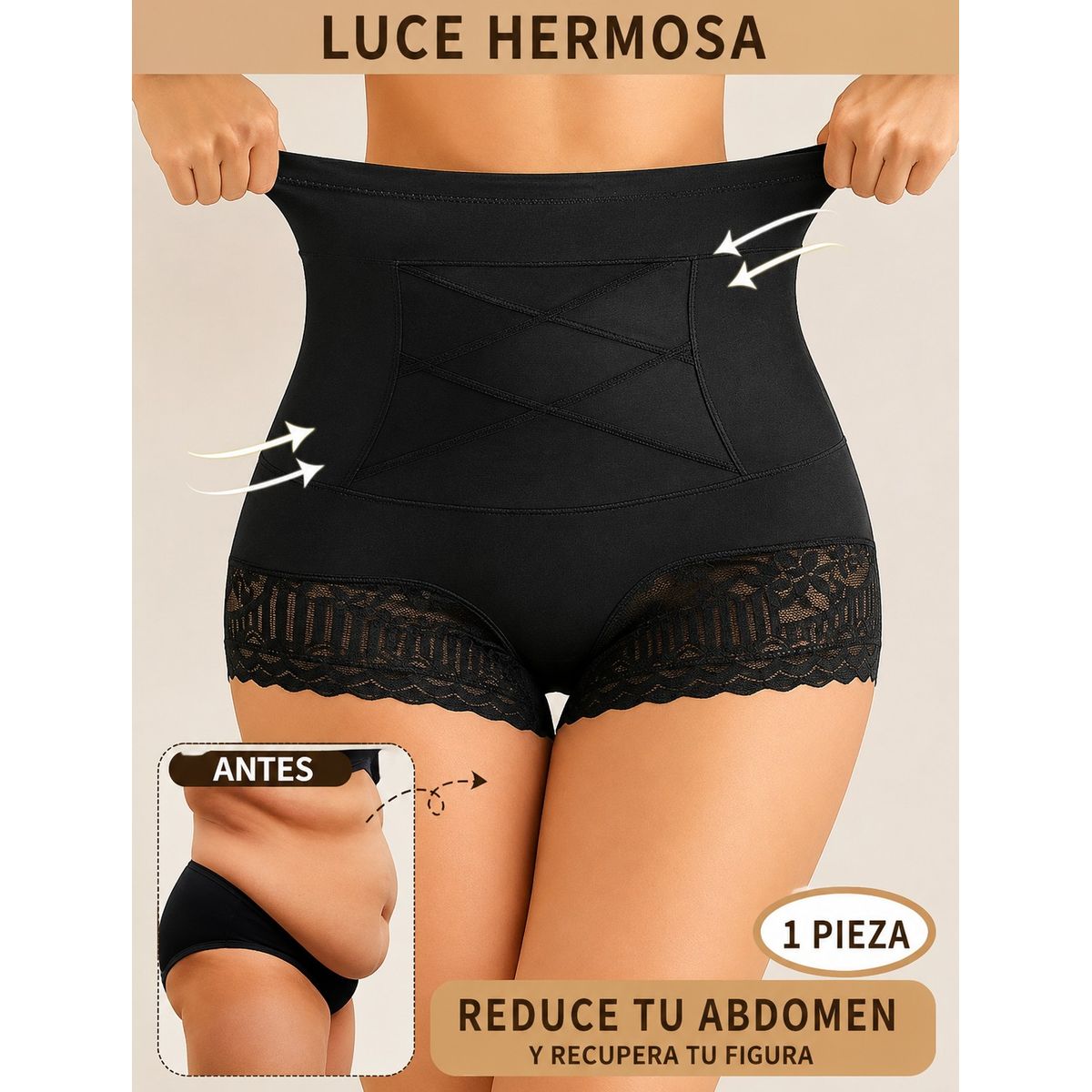 MORITA BAG STORE - FAJA PANTY REDUCTORA CINTURA ALTA COMPRESION CRUZADA CON ENCAJE TALLA M