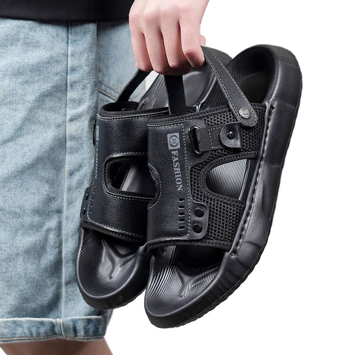 TIOZONEY - Sandalias abiertas para hombre-Negro