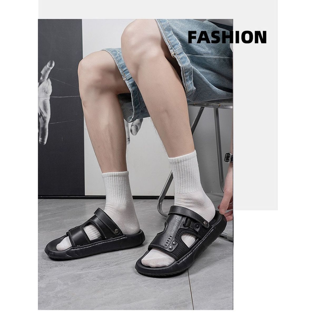 TIOZONEY - Sandalias abiertas para hombre-Negro