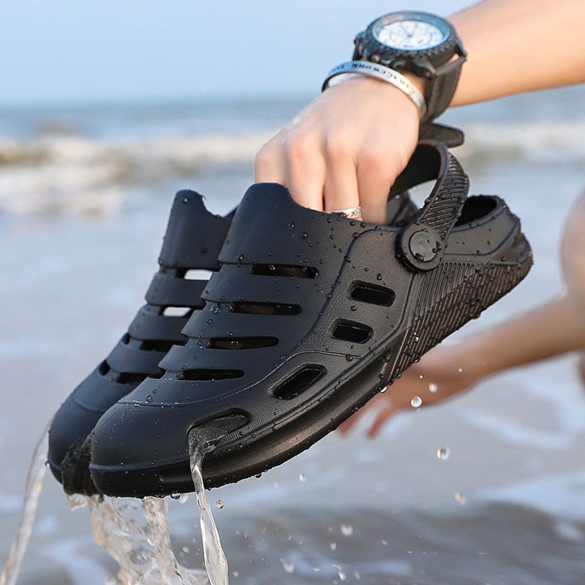 TIOZONEY - Sandalias para hombre -Negro