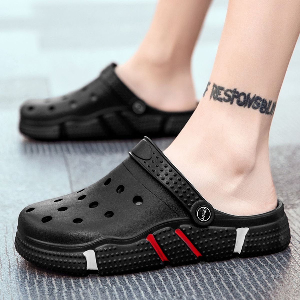 TIOZONEY - Sandalias para hombre -Negro
