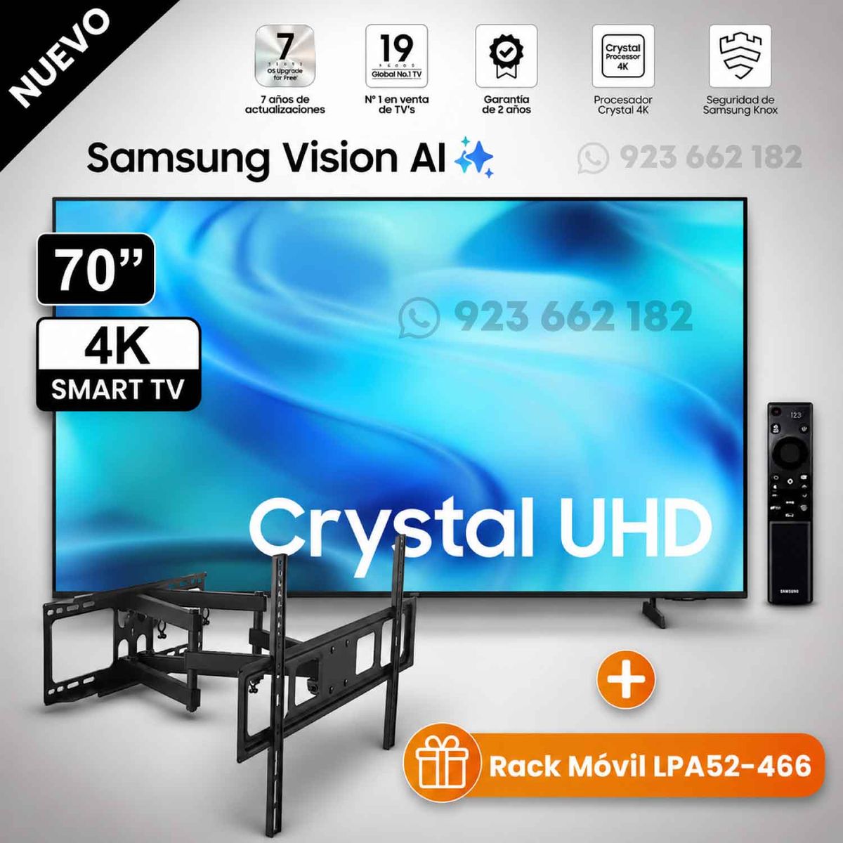 SAMSUNG - Televisor Samsung Smart TV 70" Crystal UHD 4K UN70U8000HGXPE - Nuevo 2026