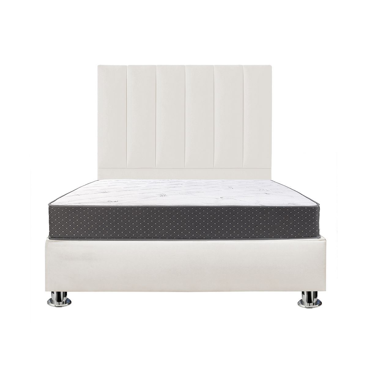 MUEBLES MACRUMO - Combo Cama tapizada Deco  - 1.5 Blanco Ivory + Colchón Semiortopédico