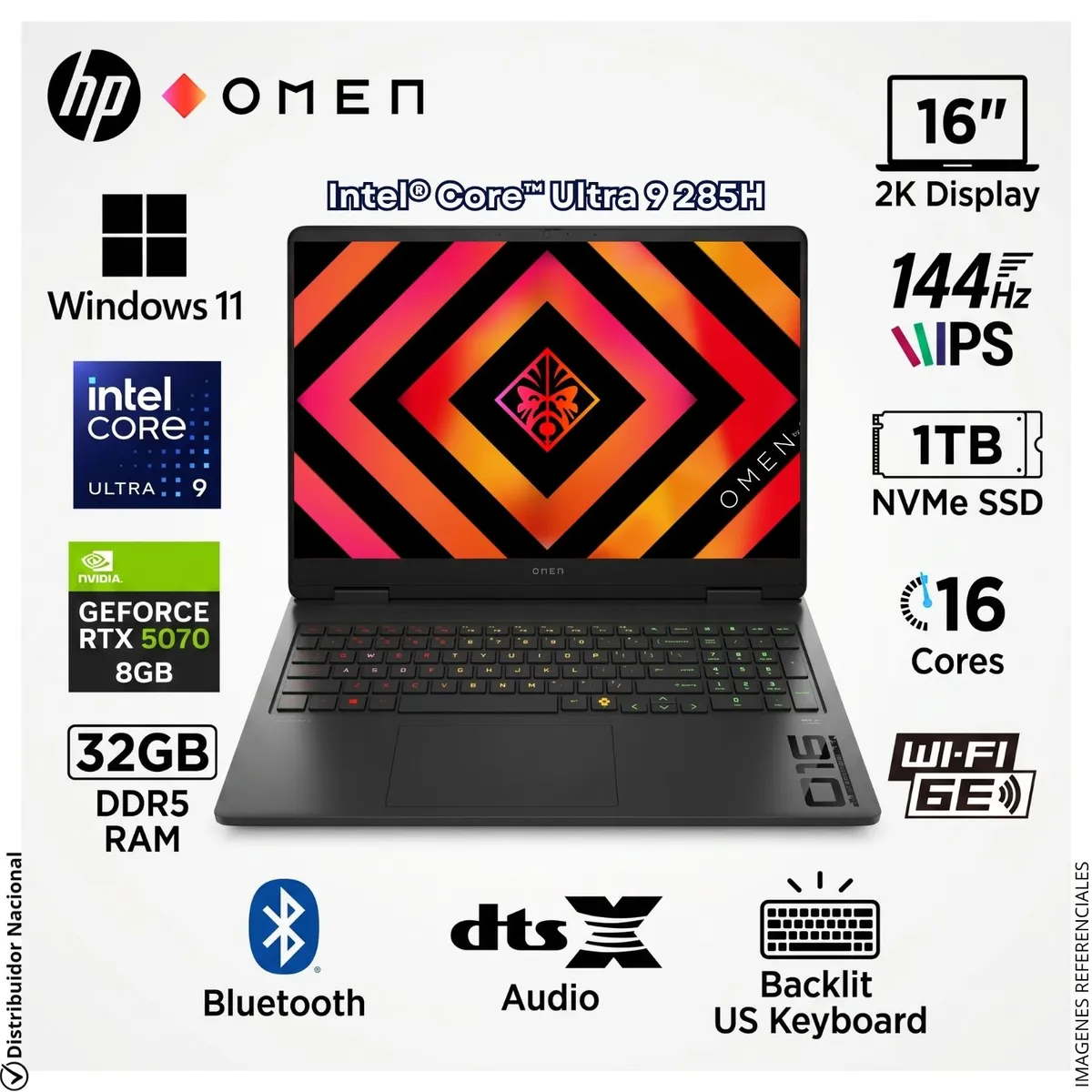 HP - Laptop Gamer HP OMEN 16" 2K WUXGA IPS Intel® Core™ Ultra 9 285H RTX™ 5070 32GB RAM 1TB SSD 16-AN0075CL