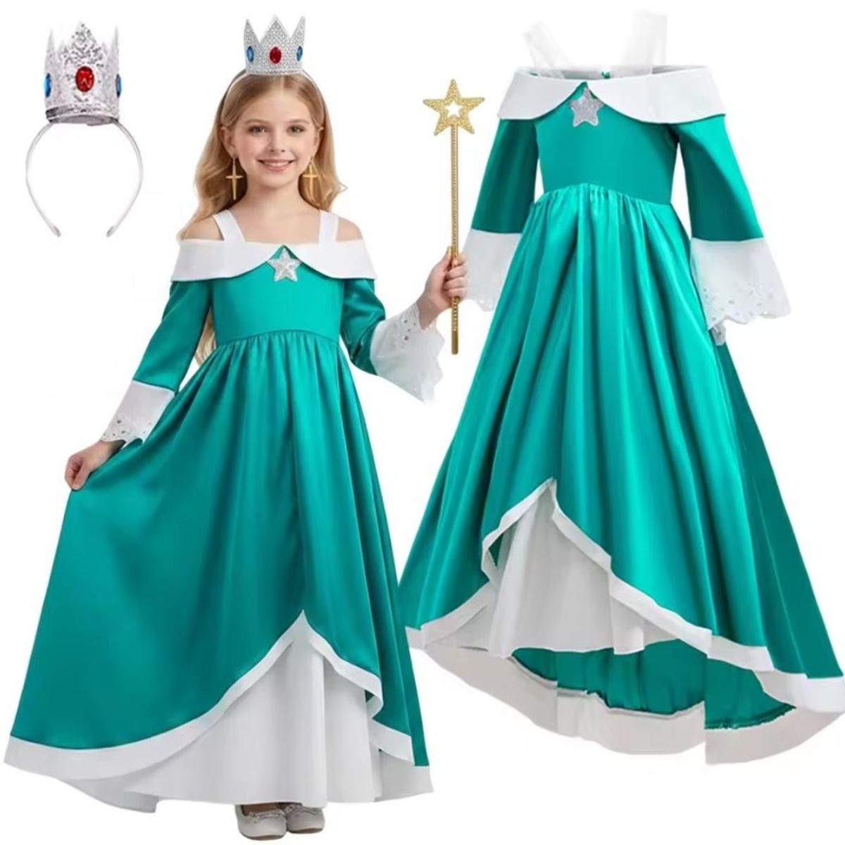 ARELYS - Vestido Niña Princesa Rosalina + Varita y Corona