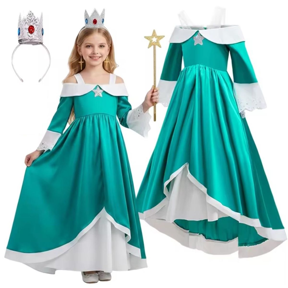 ARELYS - Vestido Niña Princesa Rosalina + Varita y Corona