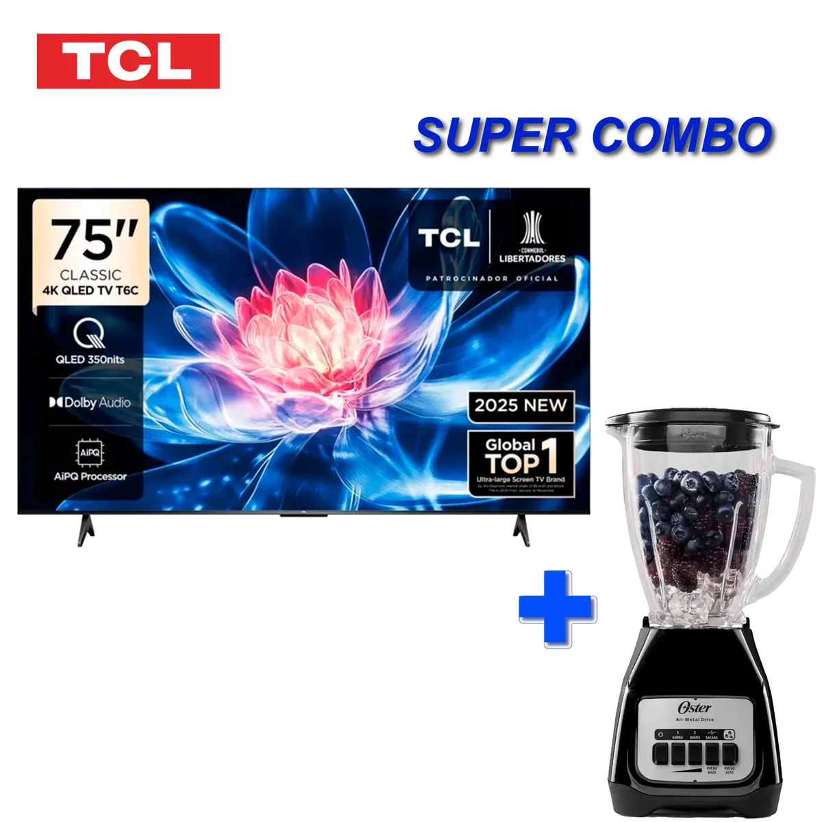 TCL - Combo TCL 75 QLED 4K Google TV 75T6C + Licuadora Oster 1.5L