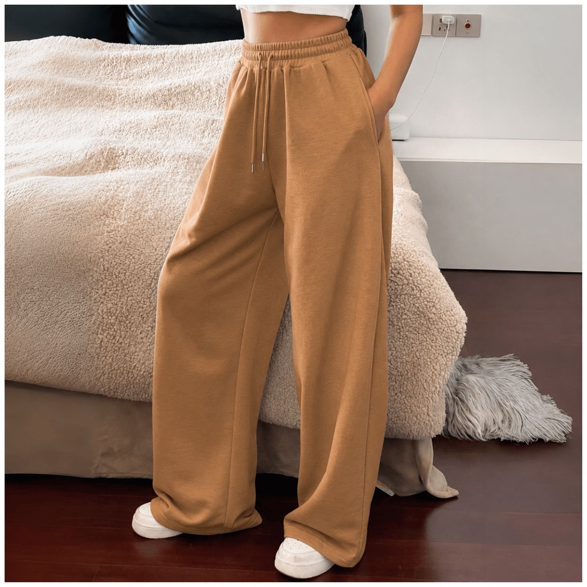 ROSUE - Pantalón Buzo de Franela con Bolsillos Mujer