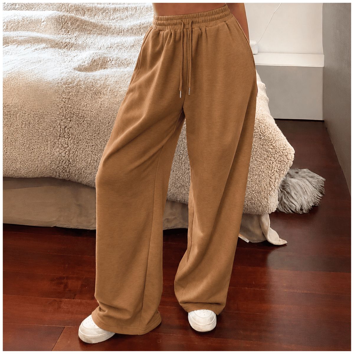 ROSUE - Pantalón Buzo de Franela con Bolsillos Mujer