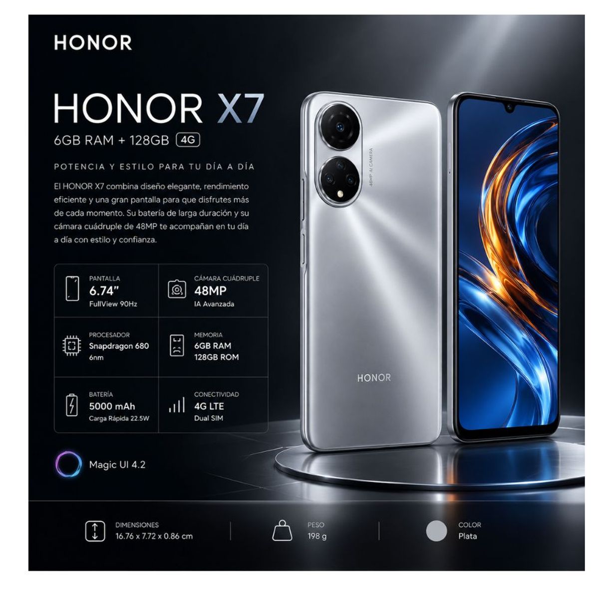 HONOR - CELULAR HONOR X7 6GB 128GB PLATA