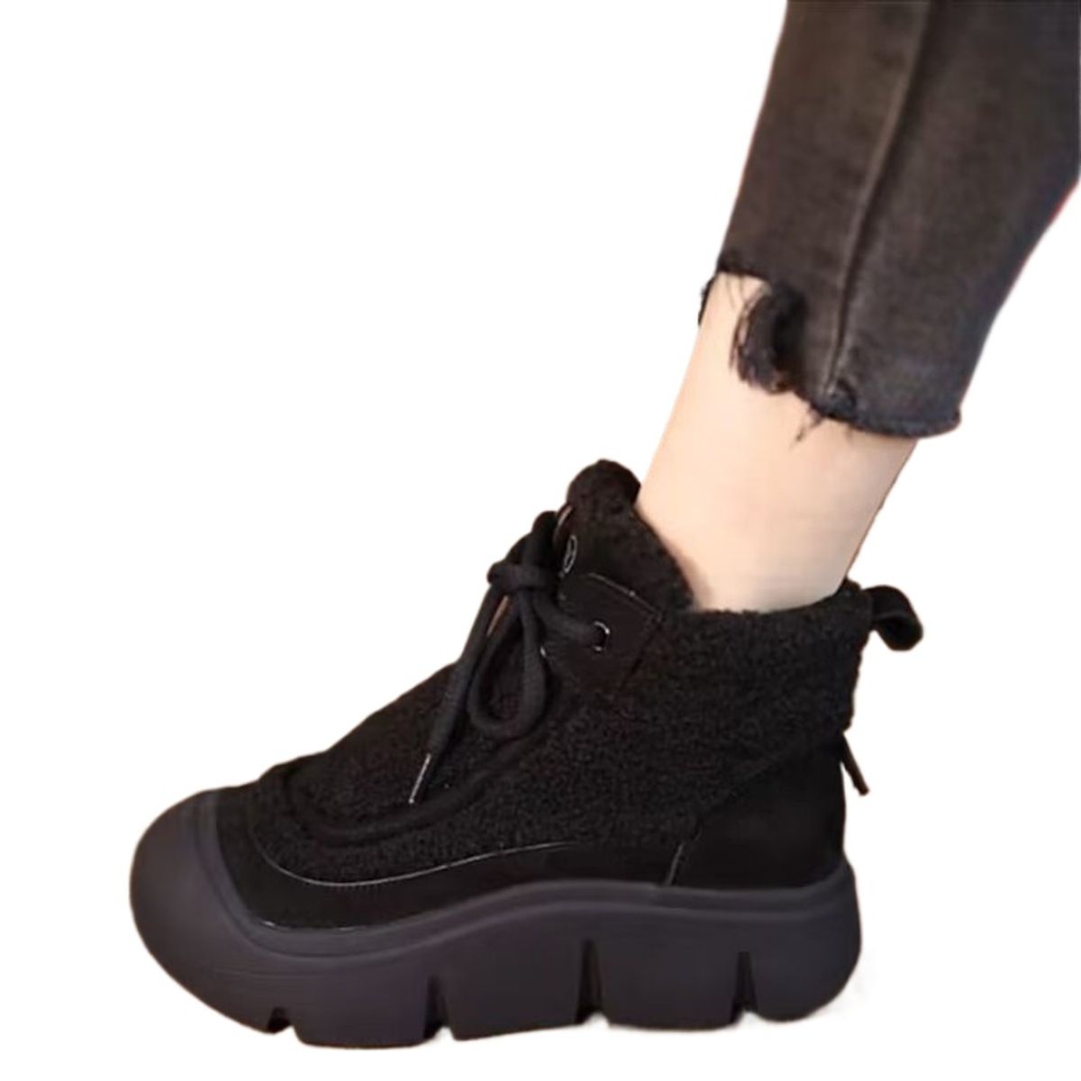 TIOZONEY - Botas de nieve cortas de felpa para Mujer - Negro