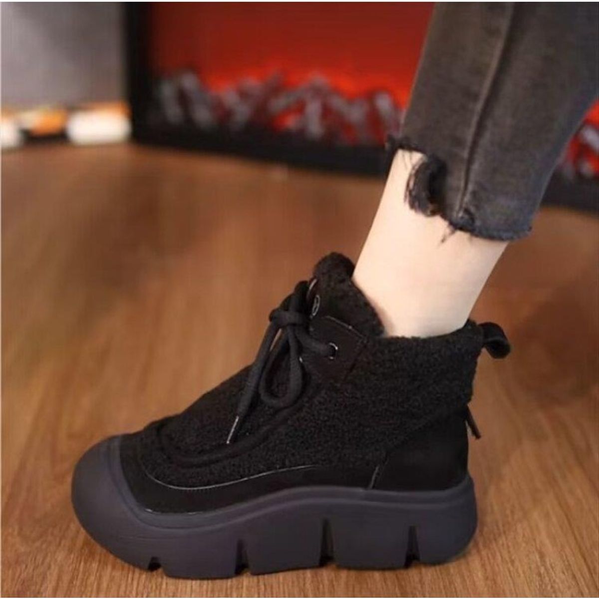 TIOZONEY - Botas de nieve cortas de felpa para Mujer - Negro
