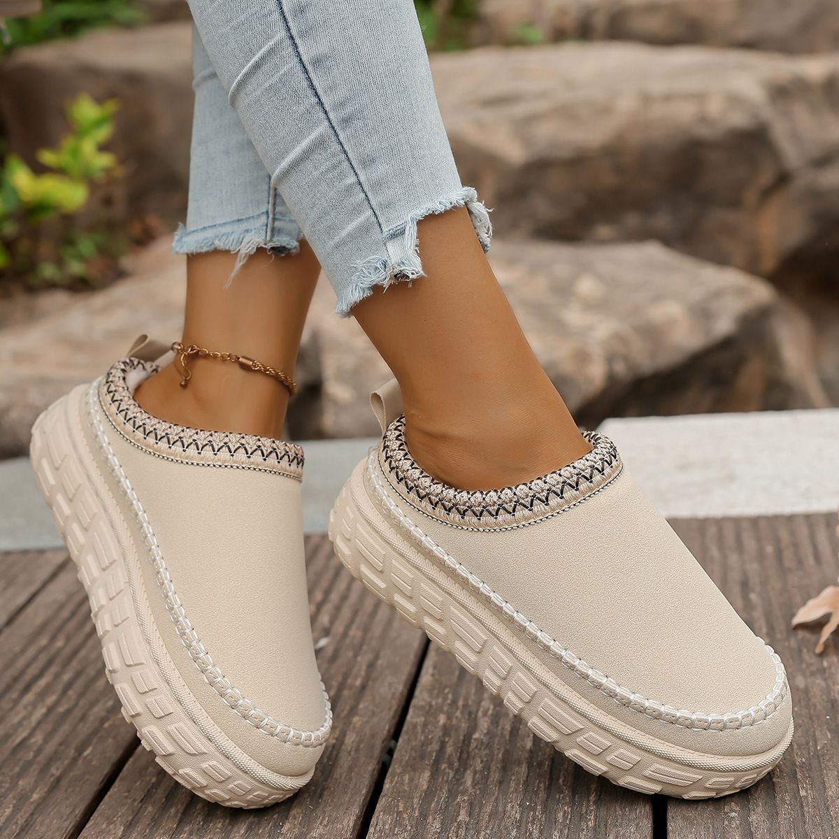 TIOZONEY - Botas de nieve cortas de felpa para Mujer - Blanco
