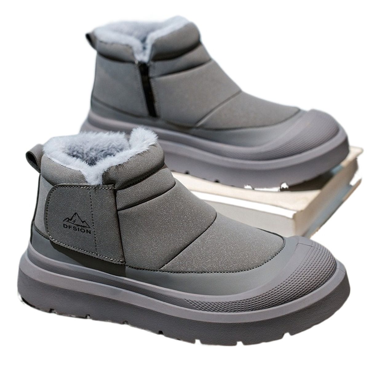 TIOZONEY - Botas de nieve cortas de felpa para Hombre - Gris